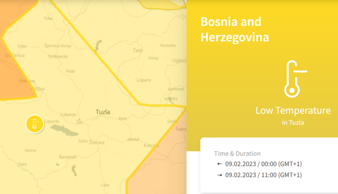 Zuto upozorenje zbog niske temperature
