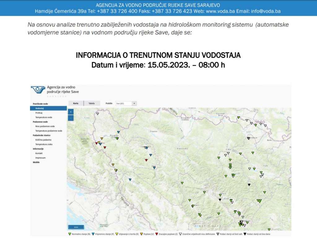 Vanredno hidrološko stanje na području slivova rijeka Une i Sane