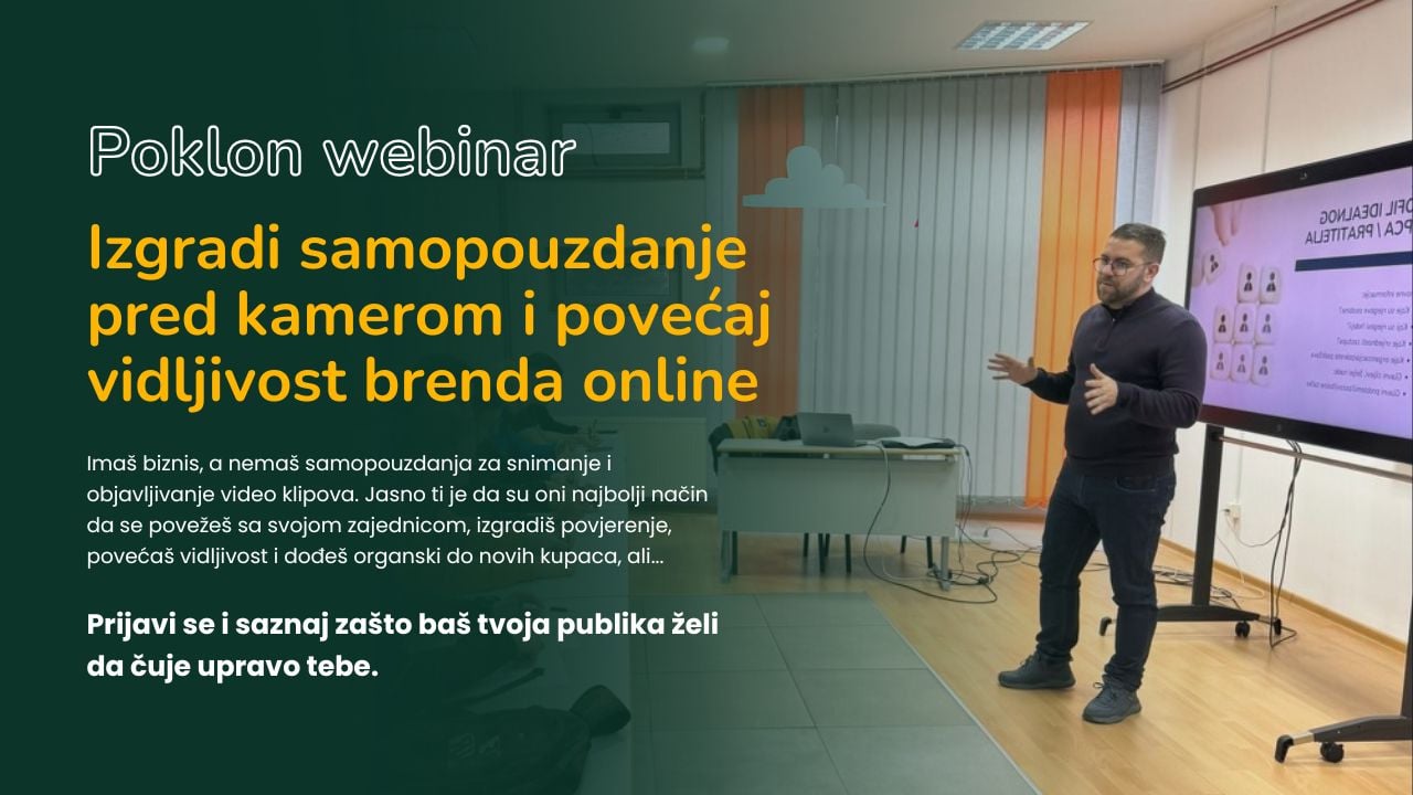 Na ovom webinaru saznat ćeš kako da prođeš put od osobe koja ne voli biti ispred kamere, do osobe koju kamera voli.