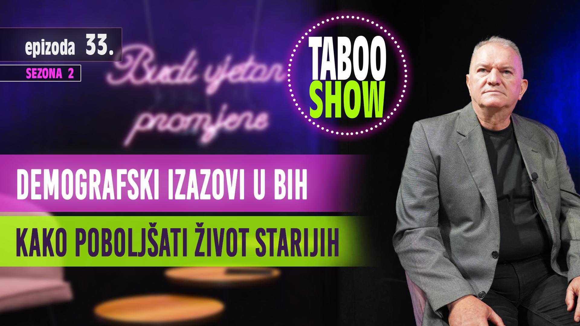 TABOO SHOW YT 33 Naslovna fotografija 33. epizode podcasta Taboo Show. Tema epizode je socijalna gerontologija. Pitamo kako poboljšati život starijih?