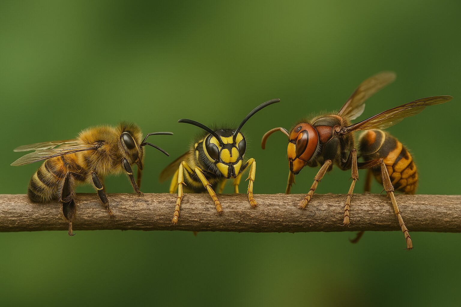 pčele, ose, stršljeni Pčele, ose i stršljeni. Realističan prikaz pčele, ose i stršljena, detalji izgleda i ponašanja ovih insekata na jednoj grani, korisno za prepoznavanje i izbjegavanje uboda.