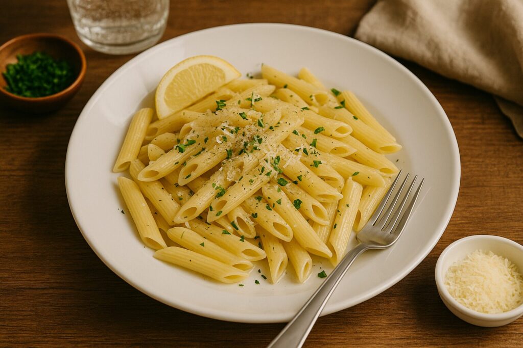 Tjestenina recept, Tanjir penne tjestenine s limunom, parmezanom i začinima