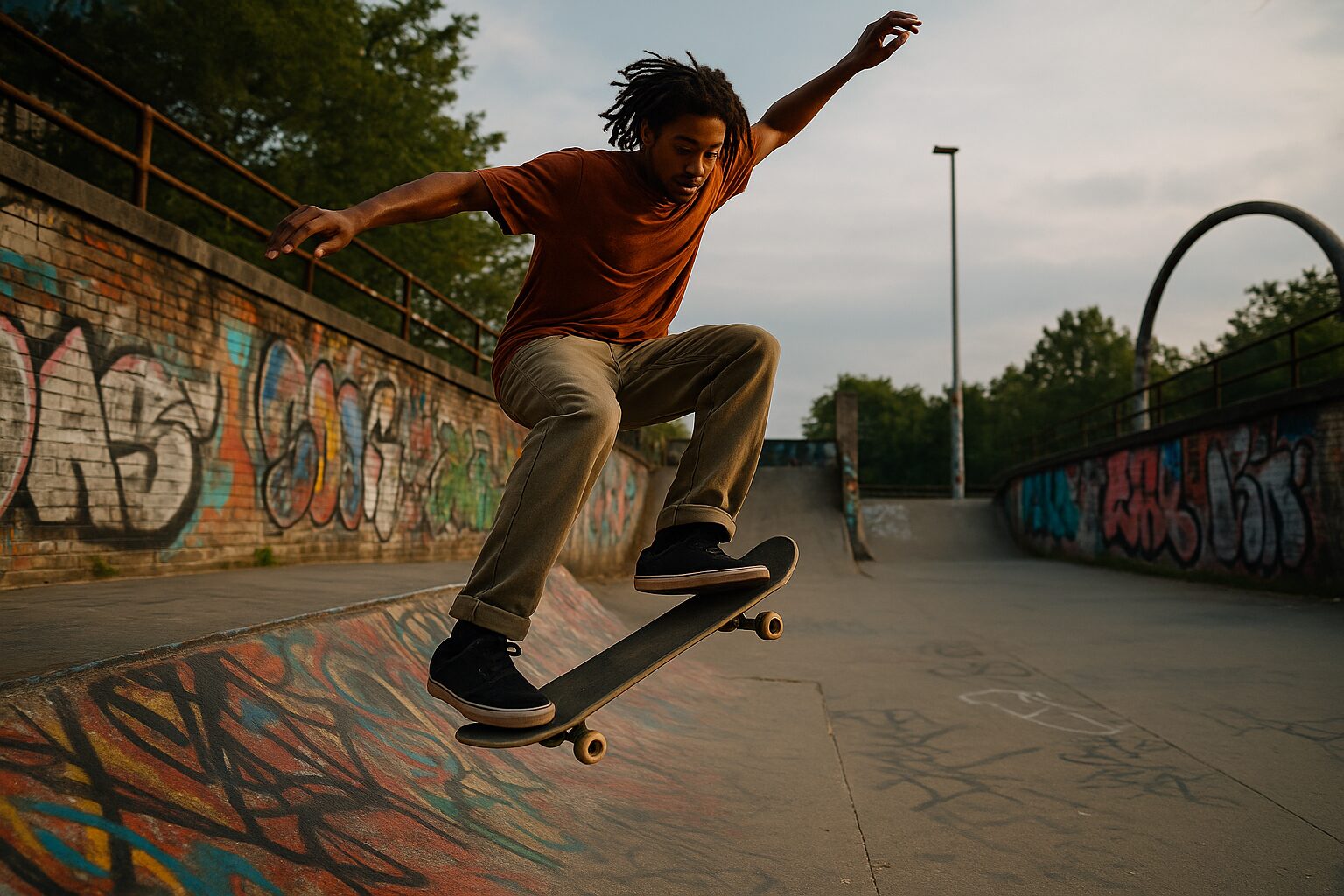 Skejt Bord Ulica Mladi skejter izvodi trik na dasci u urbanoj zoni s grafitima u pozadini, prikaz skejt bord kulture.