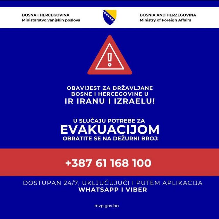 MVP: Državljani BiH u Iranu i Izraelu za sada sigurni