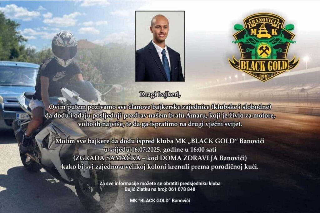 Bajkerska zajednica se oprašta od Amara – kolona motocikala ispratit će ga na vječni put