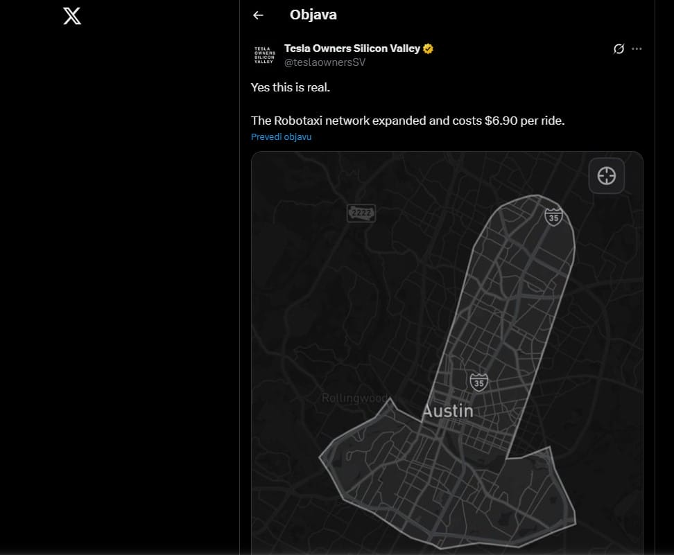 Tesla proširila uslugu Robotaxi u Teksasu, izazvala lavinu komentara zbog neobične grafike