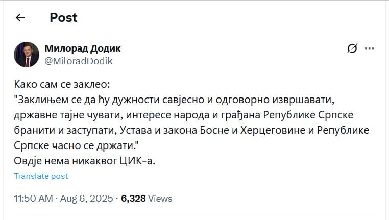 Evo šta Dodik poručuje nakon odluke CIK-a
