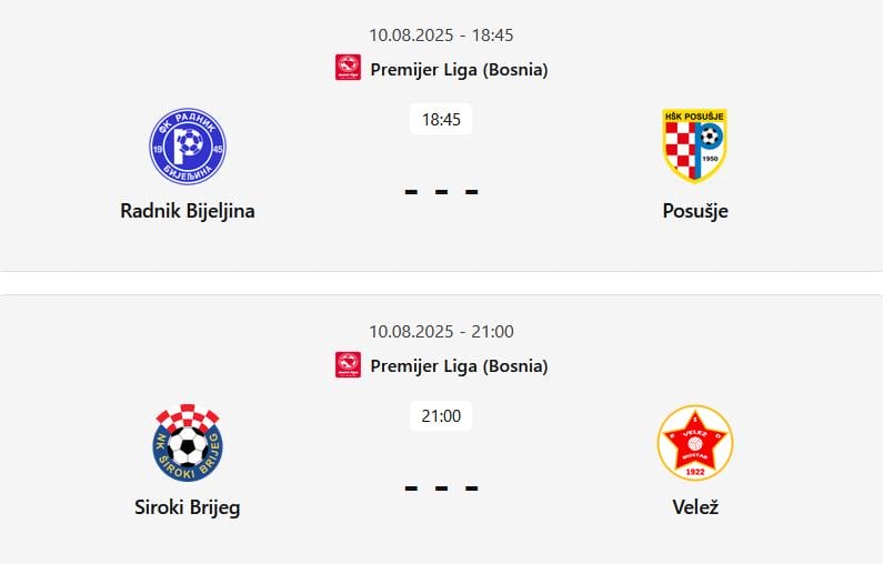 Premijer liga BiH: Radnik protiv Posušja, Široki Brijeg dočekuje Velež