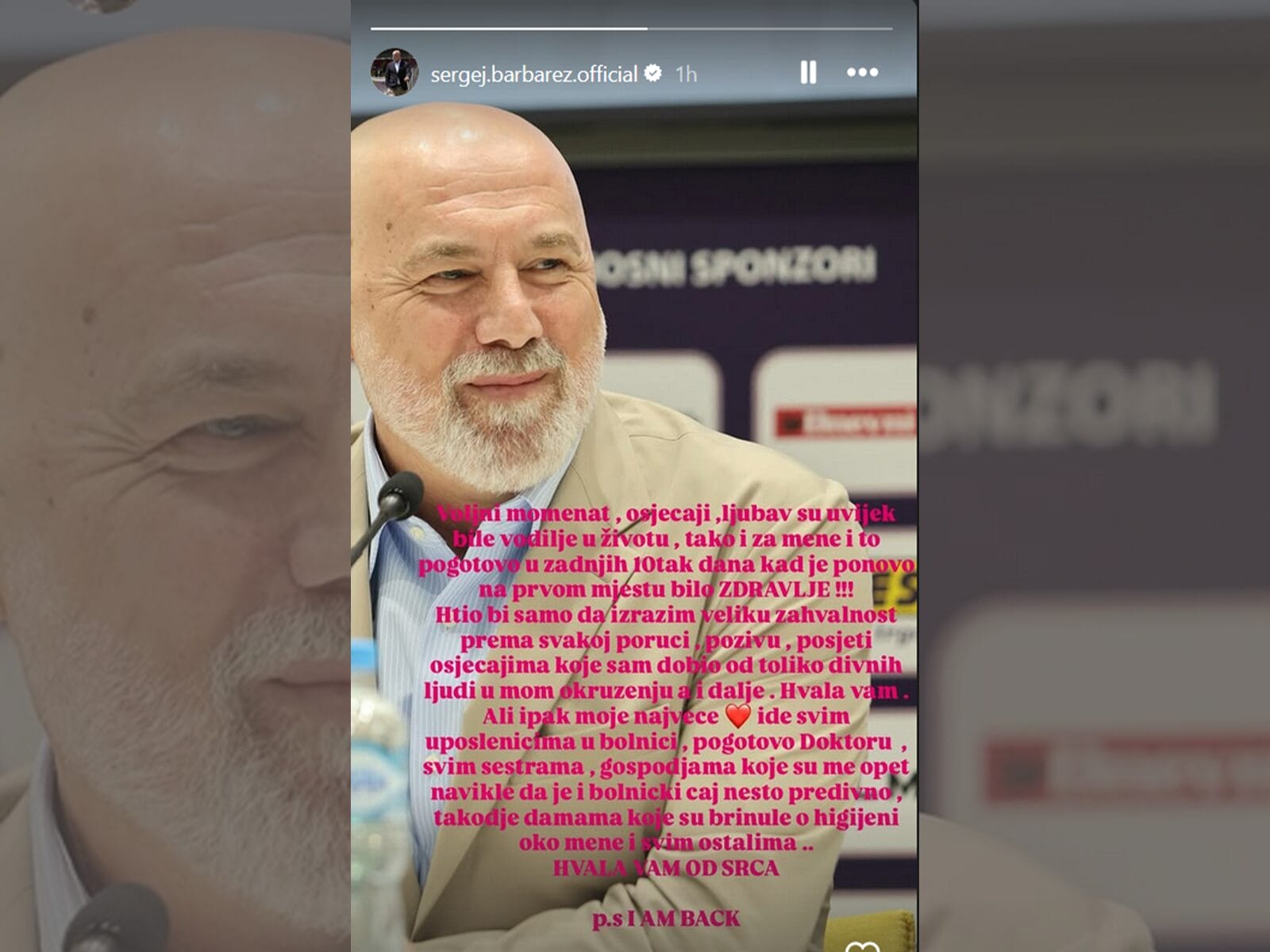 barbarez Sergej Barbarez zahvalio ljekarima i navijačima: “Vratio sam se!”
