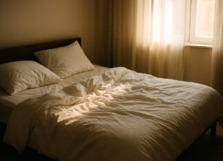 Depresija nakon odmora – zgužvan krevet obasjan jutarnjim svjetlom koje ulazi kroz zavjese