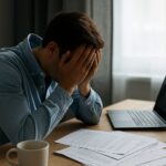 Depresija nakon odmora – umor i stres za radnim stolom, ruke preko lica