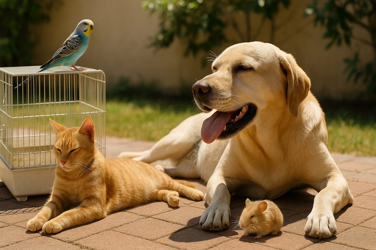 Vrućine i kućni ljubimci pas mačka ptica hrčak na suncu