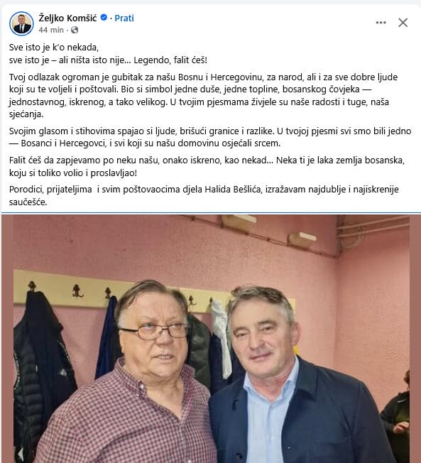Članovi Predsjedništva BiH oprostili se od Halida Bešlića