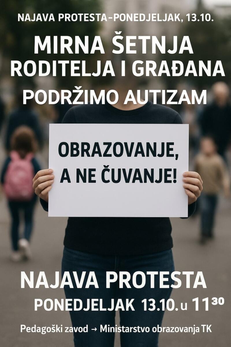 Roditelji djece s autizmom najavili protestnu šetnju: „Obrazovanje, a ne čuvanje“