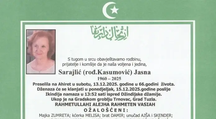 U Tuzli preminula sutkinja Kantonalnog suda Jasna Sarajlić