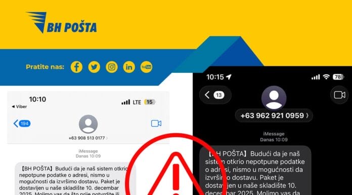 Upozorenje: Lažne SMS poruke sa imenom BH Pošta ponovo se pojavile