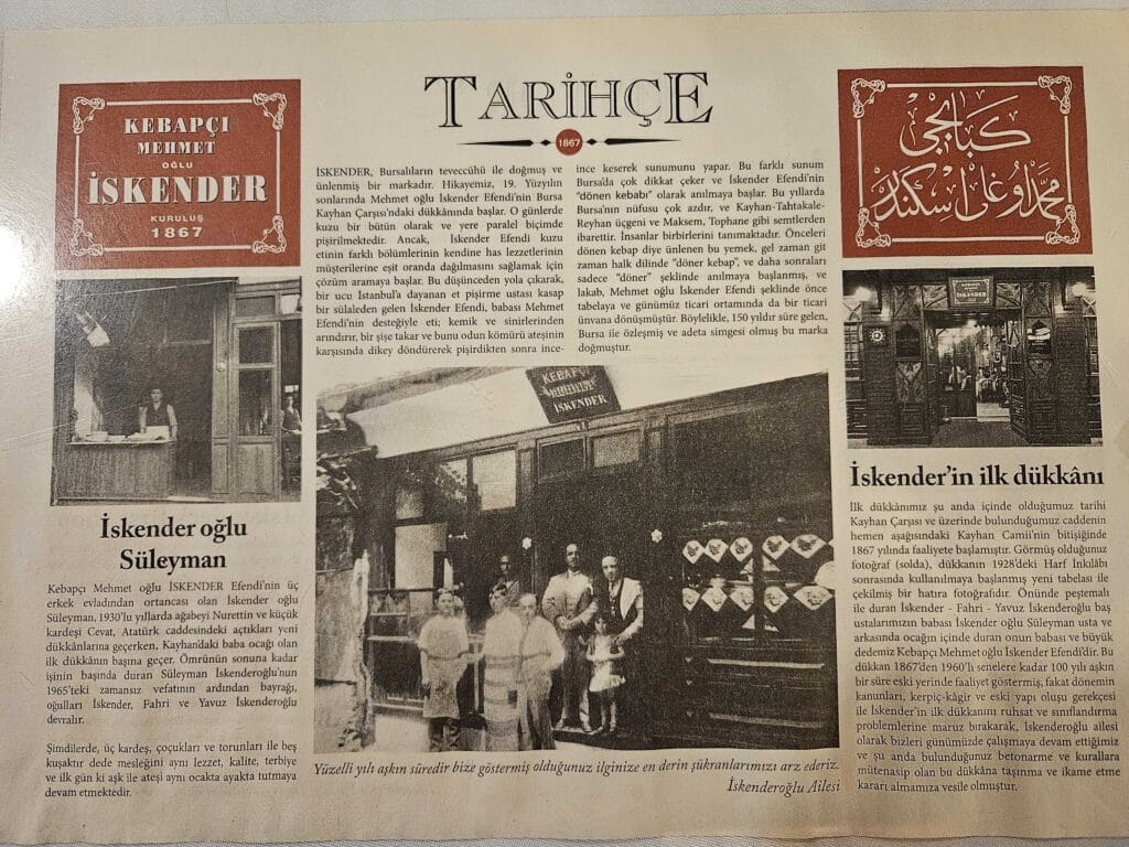 Bursa u ritmu tradicije, Istorijski pano o nastanku iskender kebaba u Bursi 