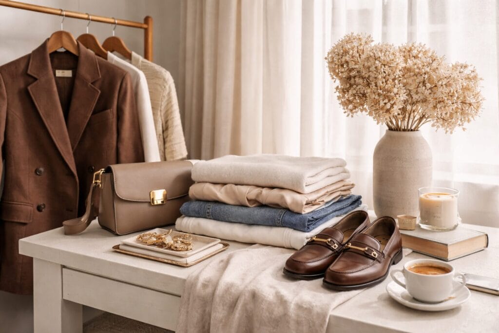 It boje 2026, ambijentalna fotografija s modnim trendovima u smeđim i neutralnim tonovima