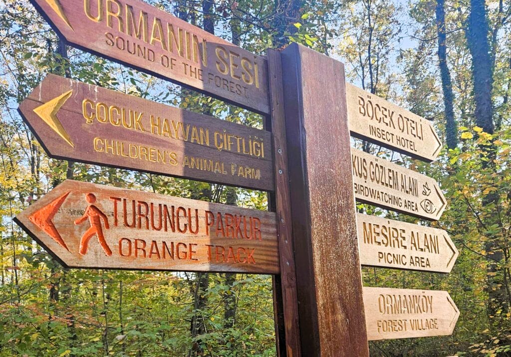 Putokazi unutar Ormanya Wildlife Parka koji vode ka različitim sadržajima u prirodi