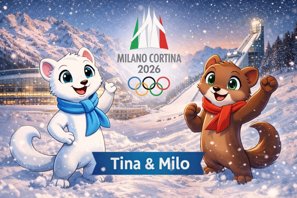 Maskote Zimske olimpijske igre Milano 2026 Tina i Milo ilustracija