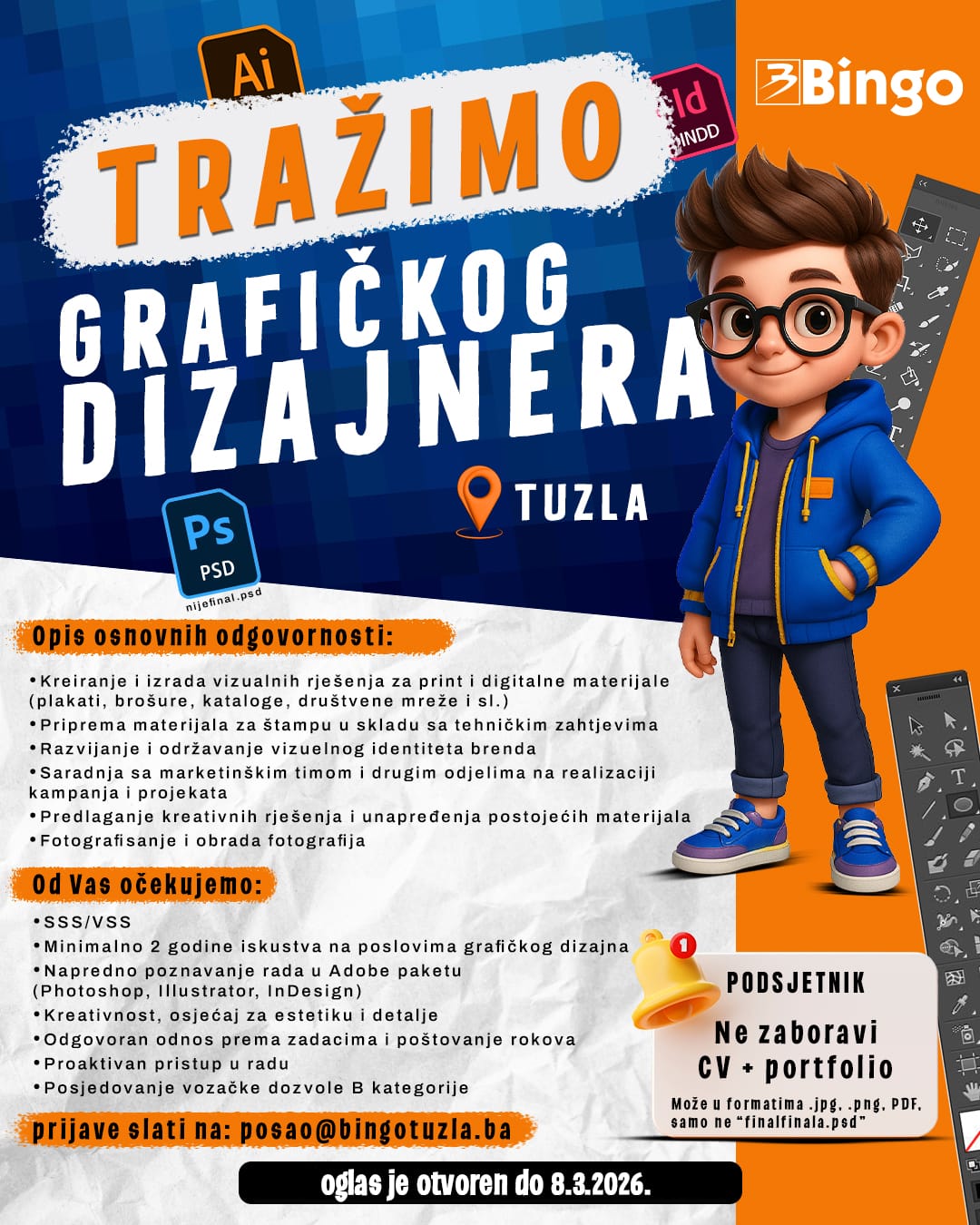 Bingo d.o.o. Tuzla raspisuje konkurs za grafičkog dizajnera u Tuzli
