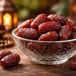Hurma u ramazanu u staklenoj zdjeli na stolu, tradicionalni početak iftara