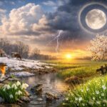 Narodni kalendar: Znakovi iz prirode od februara do maja, evo šta najavljuju Narodni kalendar, proljetni pejzaž sa rosom, cvjetanjem i punim mjesecom kao narodnim znakom promjene vremena