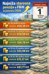 Najniža starosna penzija razvrstana je u šest kategorija, u zavisnosti od dužine penzijskog staža