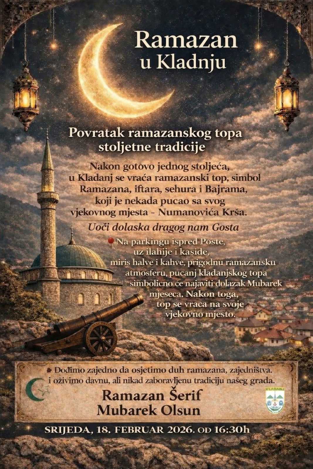 Top za Ramazan u Kladnju ponovo se oglašava nakon sto godina tišine