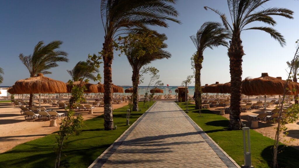 Hurgada iz Tuzle šetnica kroz palme prema plaži