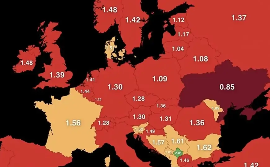 Eurostat Mapa nataliteta Europa