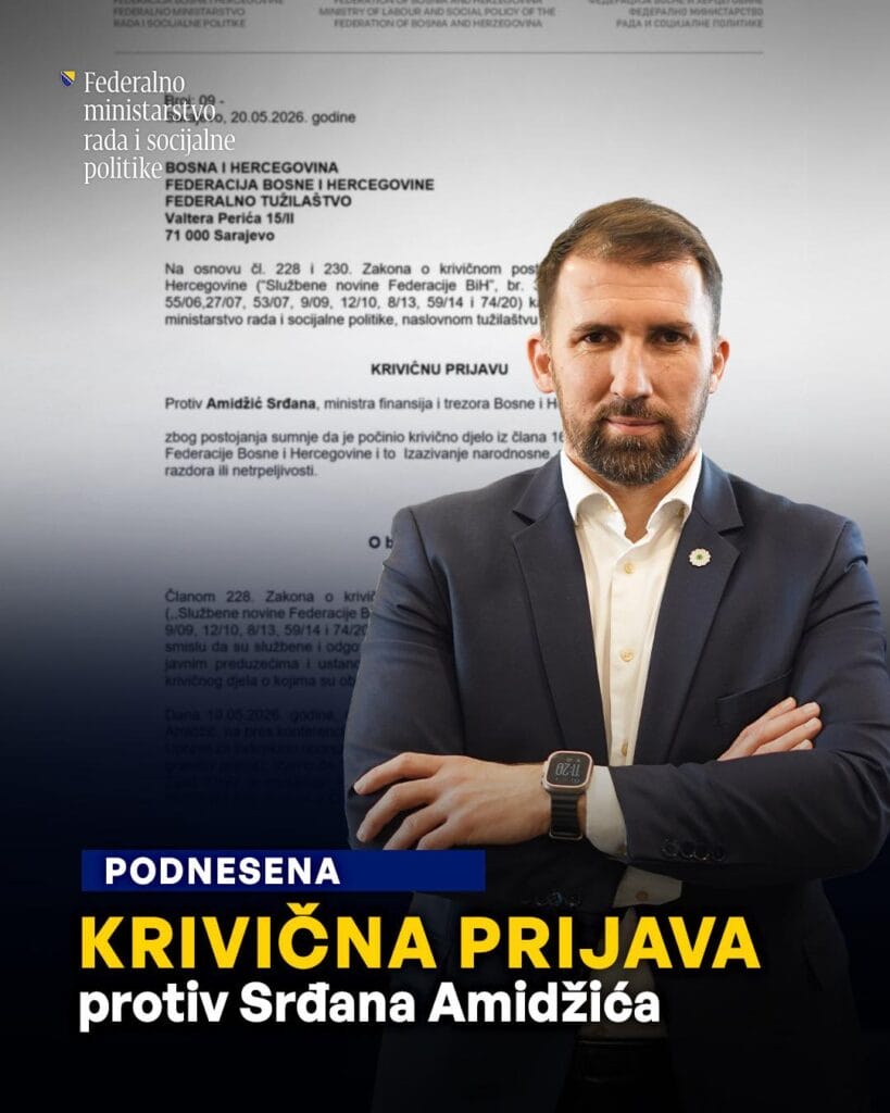 Delić podnio krivičnu prijavu protiv Srđana Amidžića