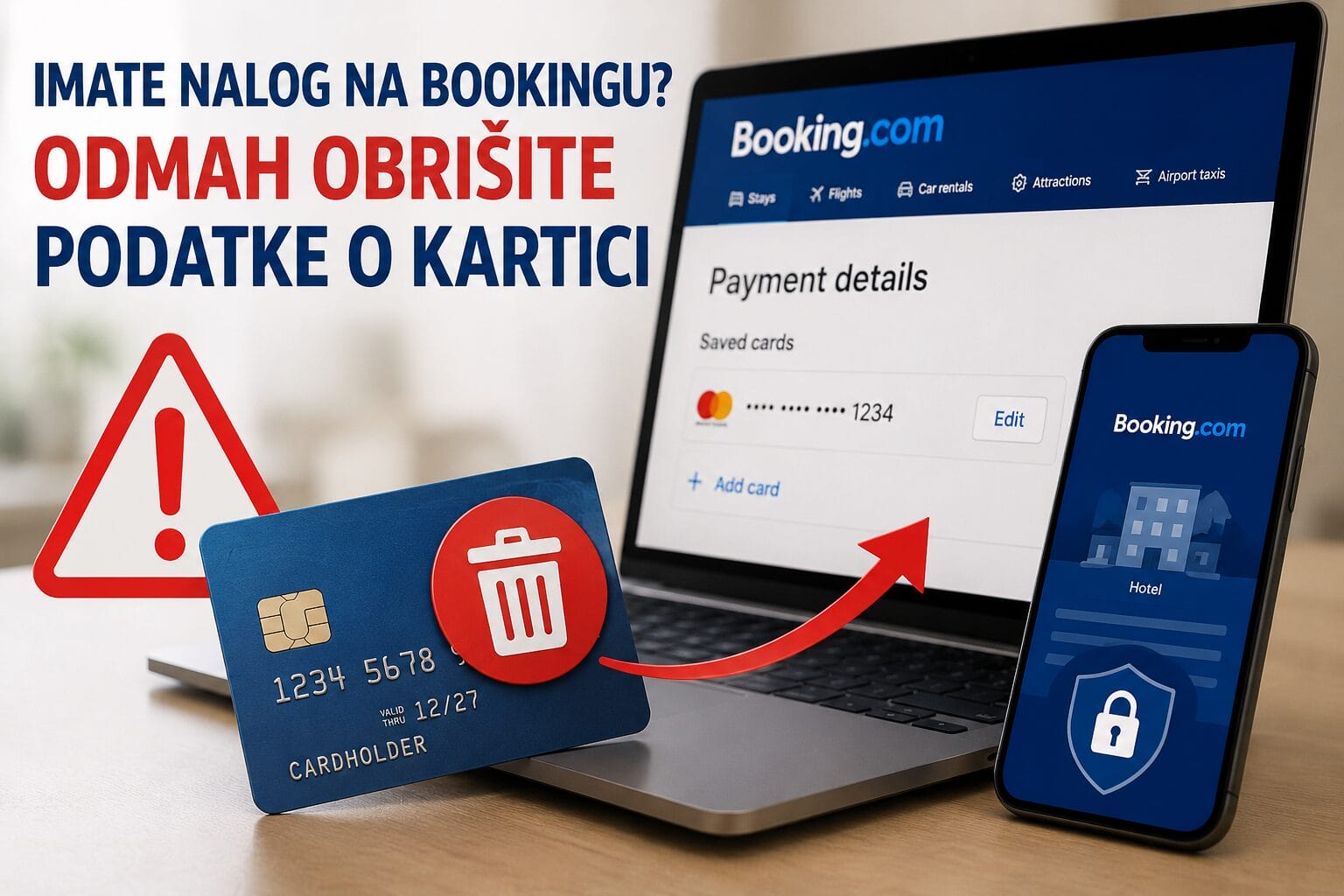 Obrišite podatke o kartici na Bookingu, ilustracija upozorenja za korisnike online rezervacija