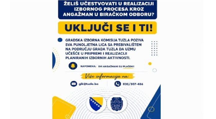 Gradska izborna komisija Tuzla poziva građane za rad u biračkim odborima