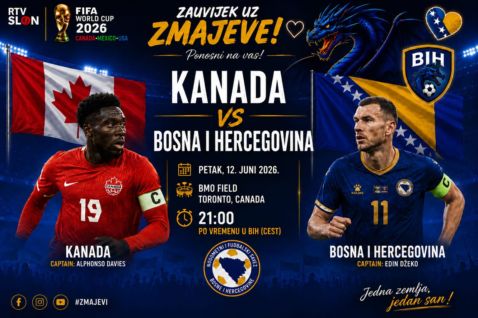 SP 2026 04 Kanada – BiH: Zmajevi pred punim stadionom otvaraju Mundijal, evo šta nas očekuje u Torontu