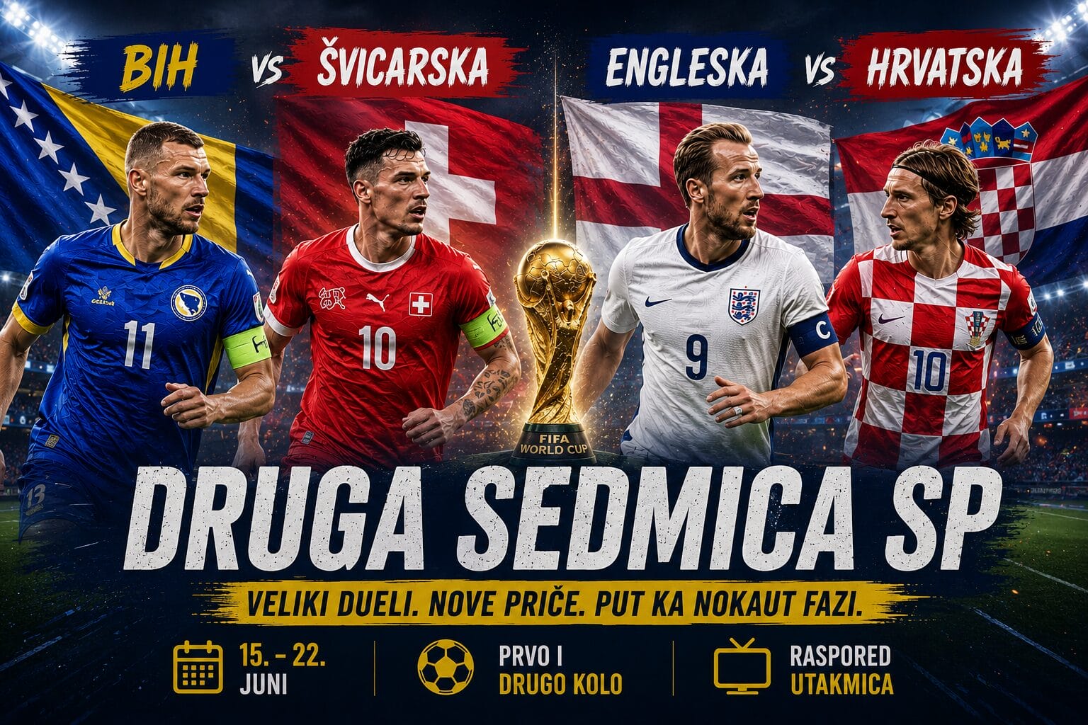 bih švicarska engelska hrvastka ilustracija Druga sedmica SP donosi utakmice BiH protiv Švicarske i Engleske protiv Hrvatske