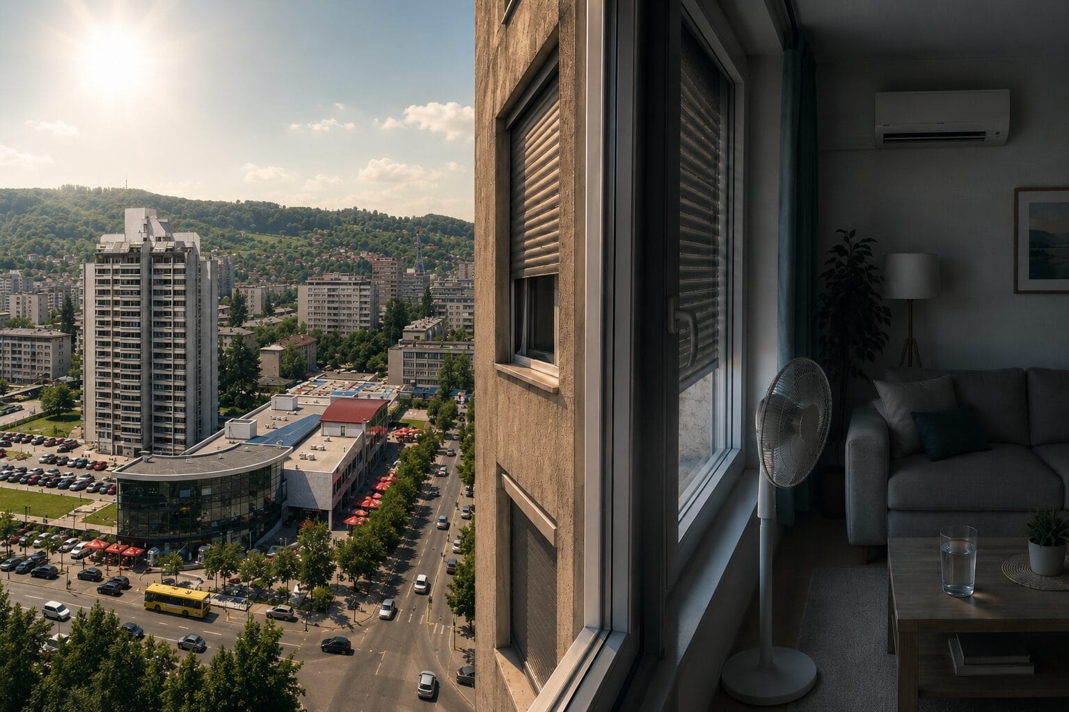 Vrućina i sparina u Tuzli uz zatvorene prozore i spuštene roletne tokom ljetnog dana
