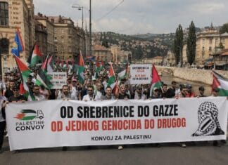 Konvoj za Palestinu krenuo iz Sarajeva prema Srebrenici Konvoj za Palestinu tokom šetnje podrške od Srebrenice do Gazze u Sarajevu