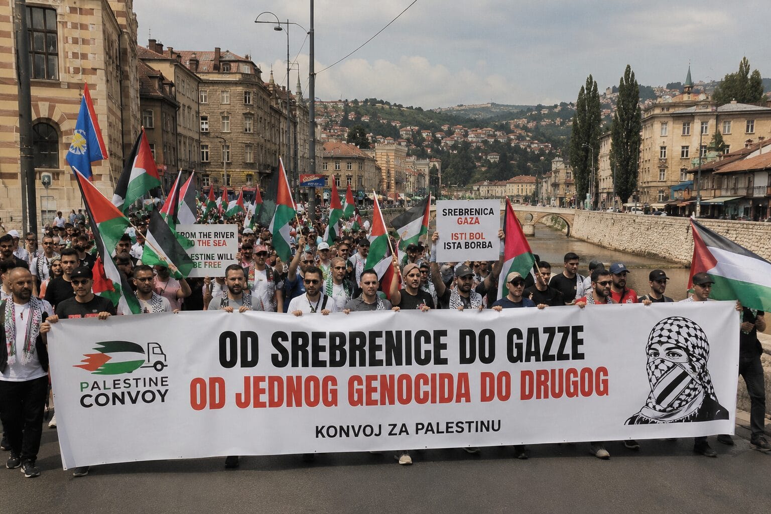 Konvoj za Palestinu ilustracija Konvoj za Palestinu tokom šetnje podrške od Srebrenice do Gazze u Sarajevu