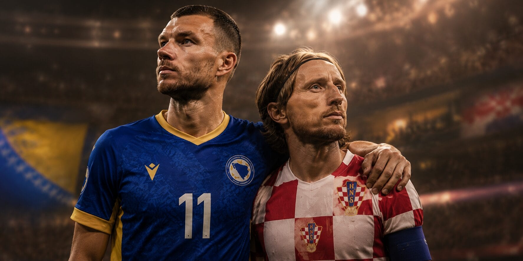 dzeko-i-modric-kraj-jedne-ere-sp-2026. Džeko i Modrić zagrljeni na stadionu nakon završetka puta Bosne i Hercegovine i Hrvatske na Svjetskom prvenstvu