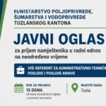 Ministarstvo poljoprivrede TK zapošljava namještenika na neodređeno vrijeme