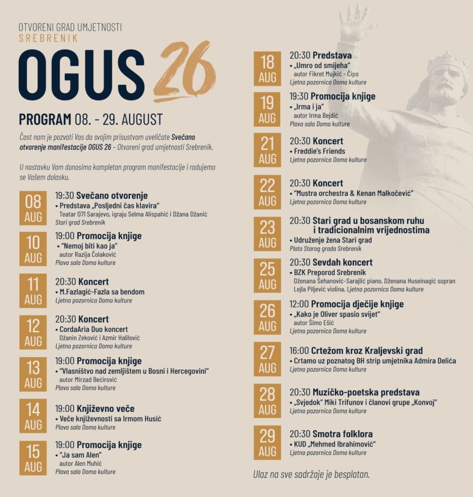 OGUS 2026 donosi bogat kulturni program u Srebreniku od 8. do 29. augusta.