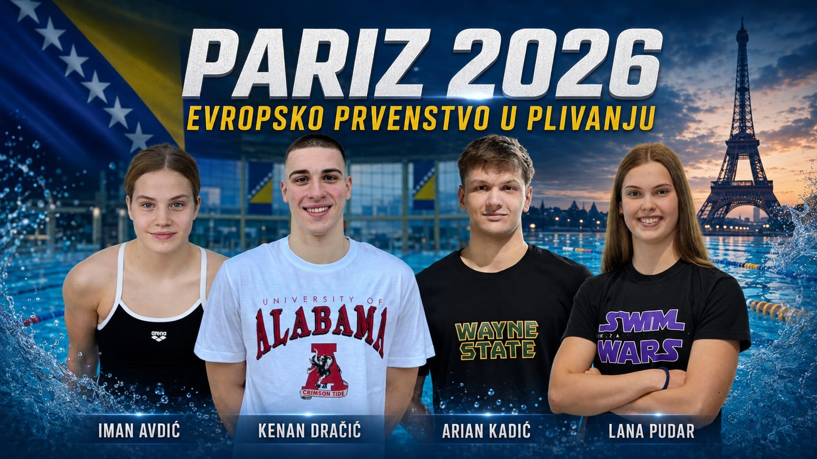 evropsko plivanje BiH na Evropskom prvenstvu u plivanju: Avdić, Dračić, Kadić i Pudar u Parizu