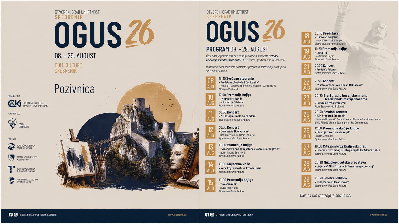 OGUS 2026, program manifestacije u Srebreniku OGUS 2026 program kulturne manifestacije u Srebreniku od 8. do 29. augusta