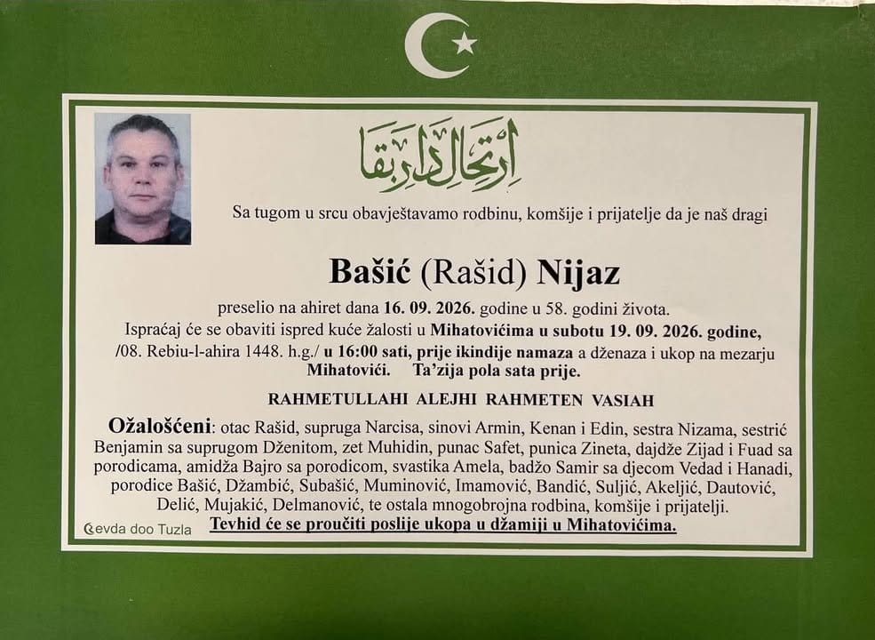 basic nijaz U subotu dženaza Nijazu Bašiću iz Mihatovića