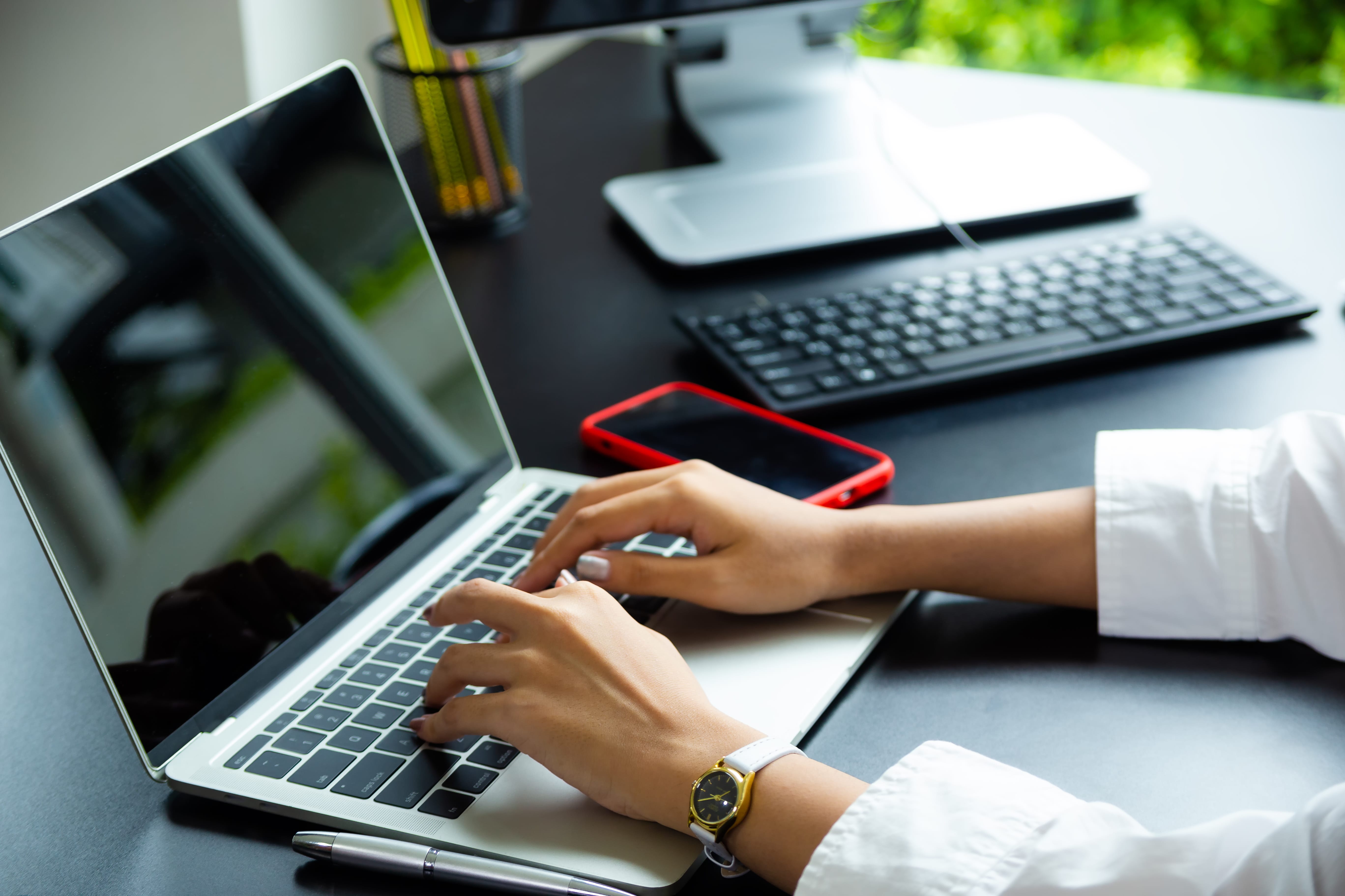 Female hand typing on keyboard of laptop Federalni zavod za zapošljavanje